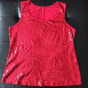 Bobbie Brooks Red Sequin Sleeveless Tank Top 1X 16-18